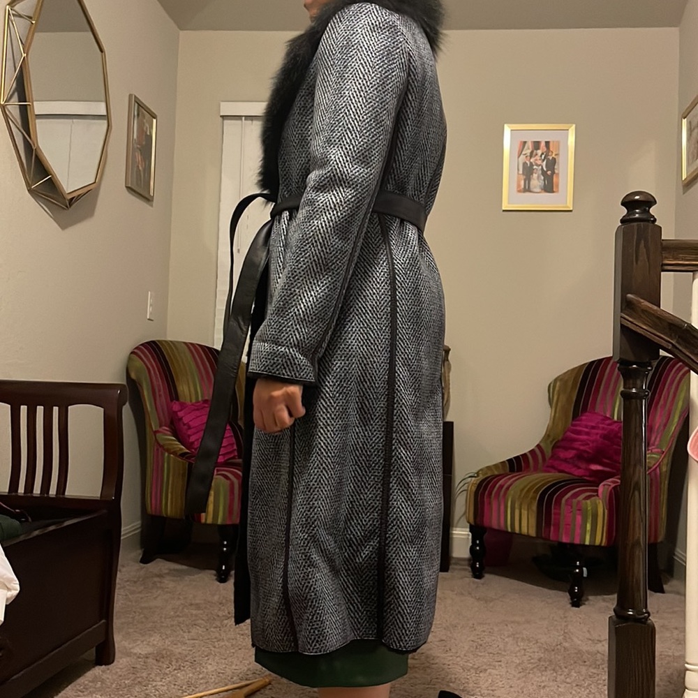 New Multi faux fur / micro suede midi winter coat with  snaps and belt. - Picture 2 of 6